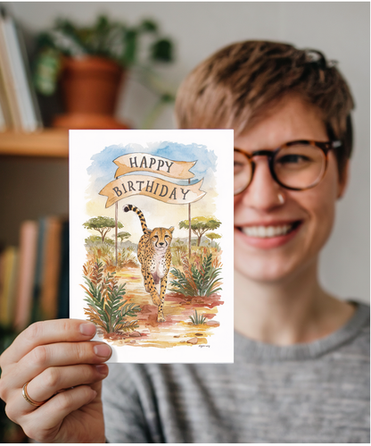 Happy Birthday cute cheetah watercolour