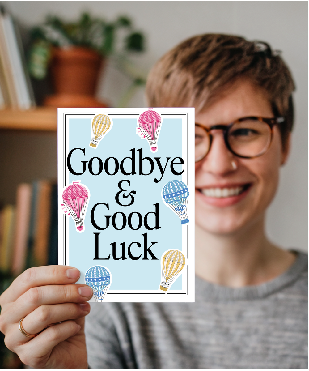 Goodbye and Good Luck Card for Colleague Leaving with Hot Air Balloons