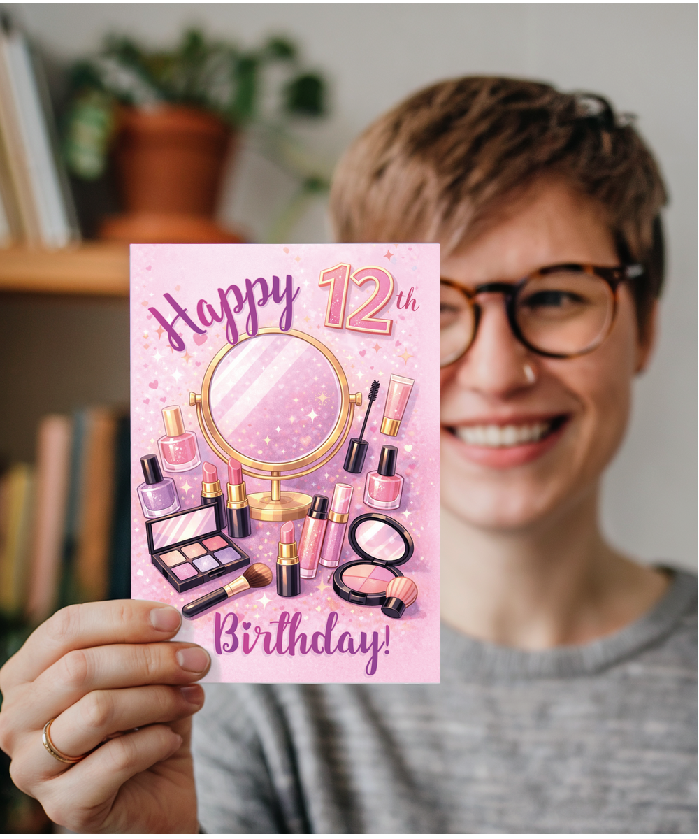 Glam Girl 12th Birthday Card for Makeup Lover Daughter or Niece
