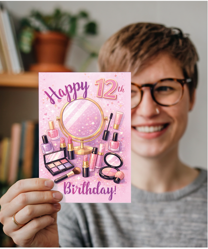 Glam Girl 12th Birthday Card for Makeup Lover Daughter or Niece