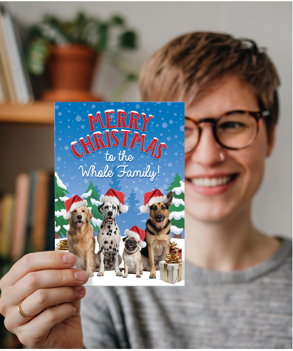 Funny Christmas Card Dog Family Photo for Family Friends Cousins Neighbours