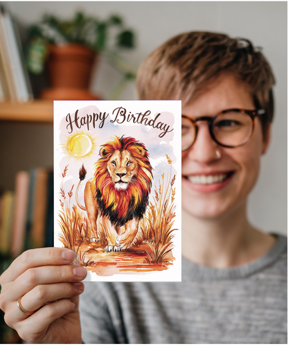 Happy Birthday cute Lion watercolour