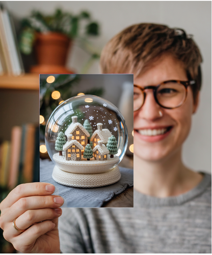 Knitted christmas town snow globe