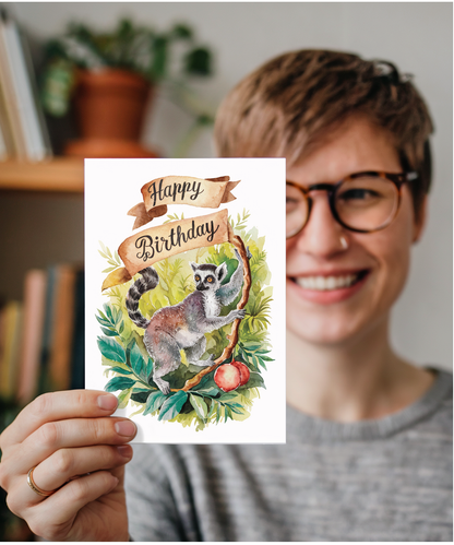 Happy Birthday cute lemur watercolour