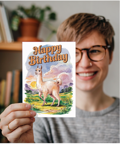 Happy Birthday cute vicuna watercolour