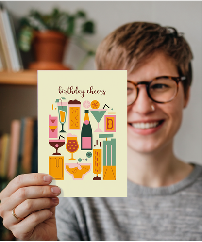 Birthday Cheers Card Gin tonic champagne drinks