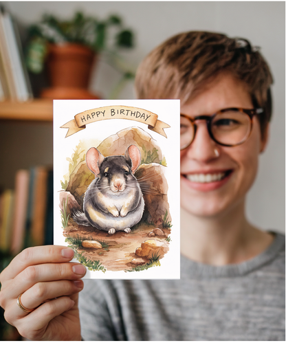 Happy Birthday cute chinchilla watercolour