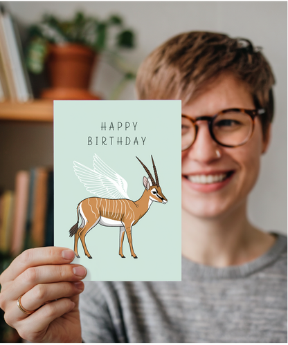 Birthday card antelope With Wings