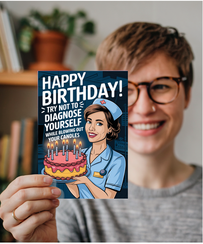 Nurse Birthday Card Try Not to Diagnose Yourself While Blowing Out Your Candles