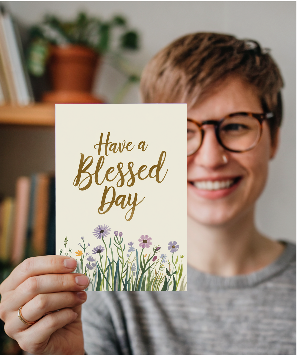 Have a Blessed Day Card Jesus religious Christian flowers