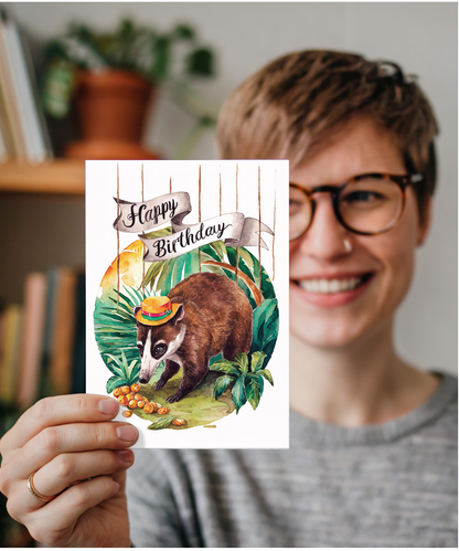 Happy Birthday cute coati watercolour