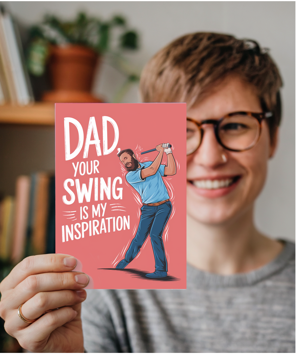 Funny joke card for dad bad swing Golf fathers day