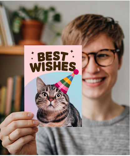 Best Wishes with Cat with a Party Hat