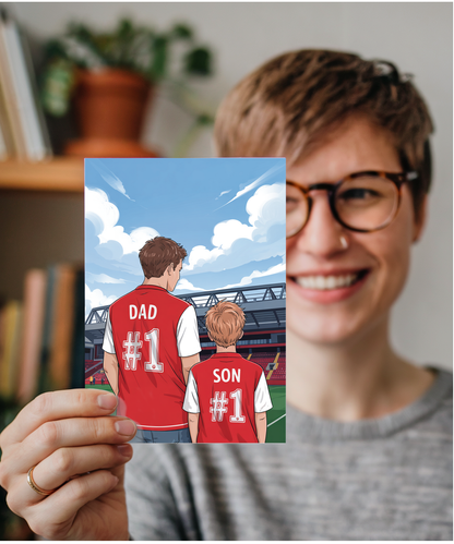football red and white number one dad and son