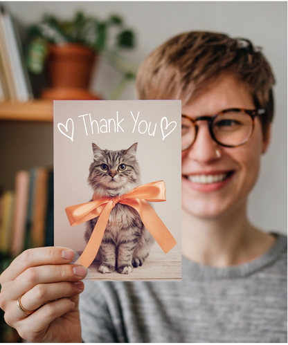 Thank You with Cat with a Ribbon