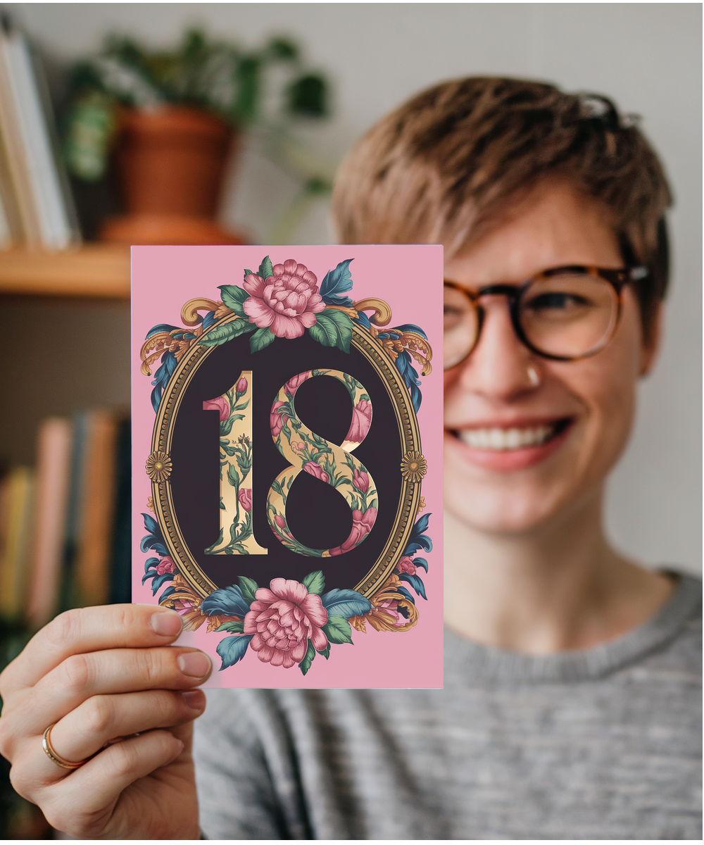 18th Birthday card floral frame for her