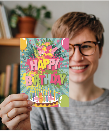 Happy Birthday with Colorful Paint Splashes