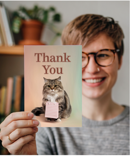 Thank You with Cat with a Gift Bag