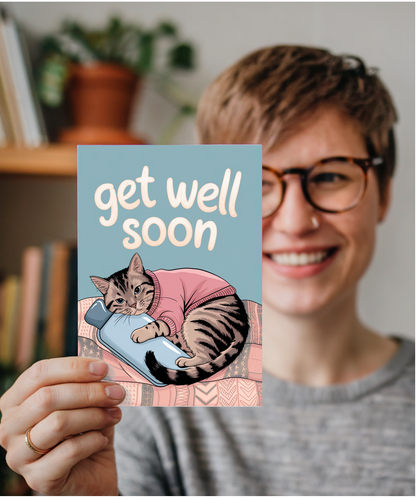 Get Well Soon - Cat with a Hot Water Bottle