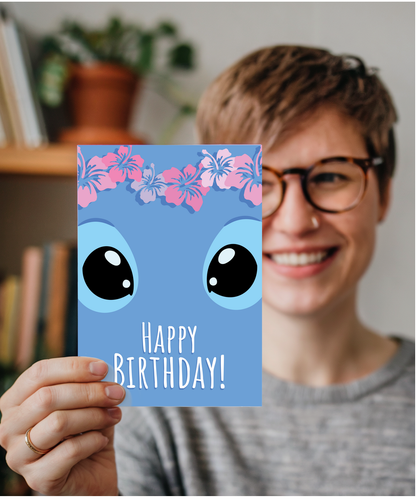 Happy Birthday Card with Big Blue Koala Eyes Ohana Tropical Trouble