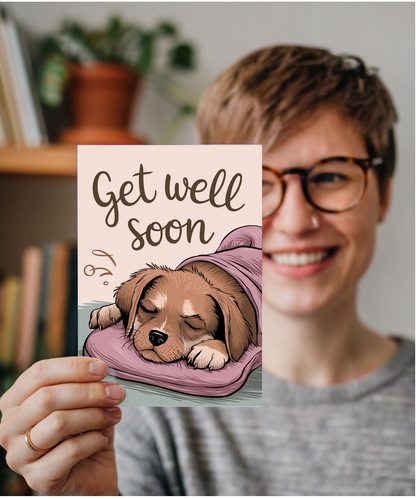 Get Well Soon - Puppy with a Hot Water Bottle