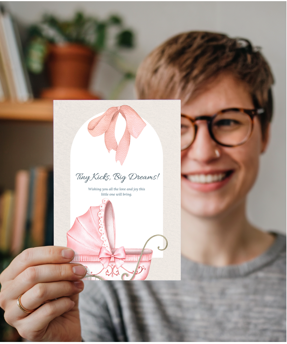 pregnancy card pink tiny kicks, big dreams