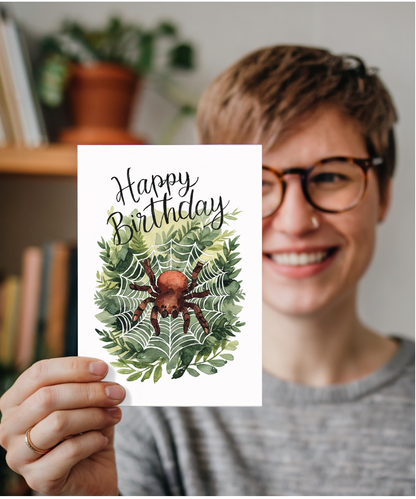 Happy Birthday cute spider web watercolour