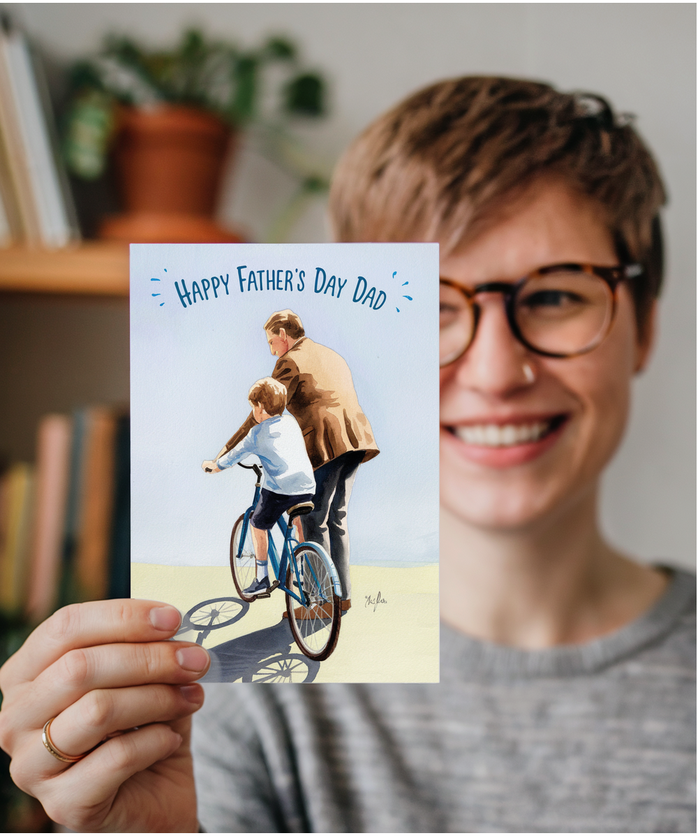 Happy Fathers Day Teaching Son to Cycle