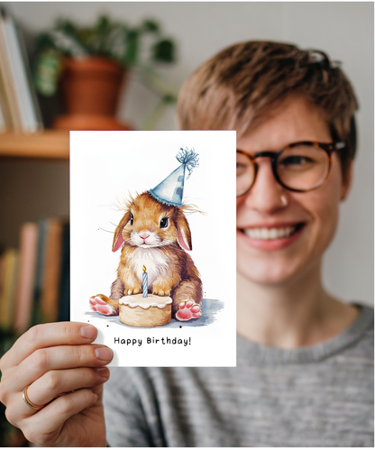 Baby Bunny Birthday Card Adorable Animal Watercolour Illustration