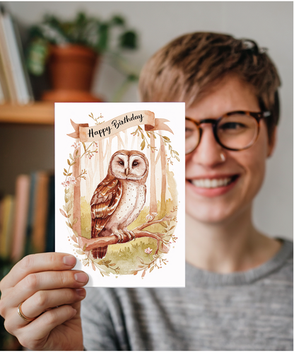 Happy Birthday cute owl watercolour