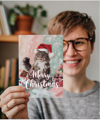 Merry Christmas with Cat with Santa Hat
