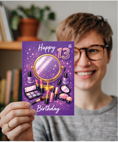 Glam Girl 13th Birthday Card for Makeup Lover Daughter or Niece