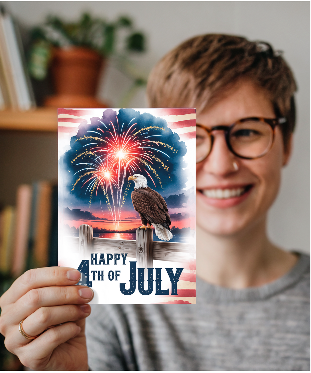 Happy 4th of July water colour eagle fireworks