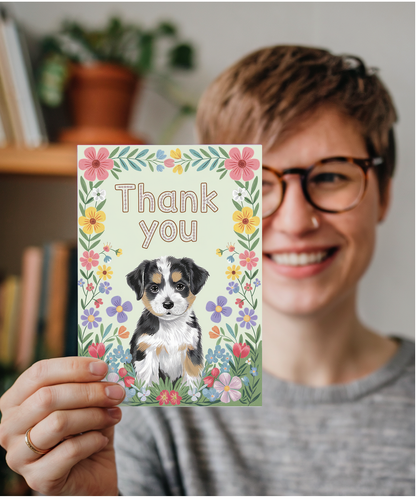 Thank You - Puppy with Flowers
