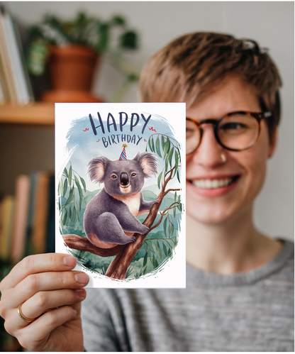 Happy Birthday cute koala watercolour
