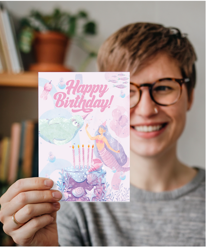 Happy Birthday card Mermaid celebration