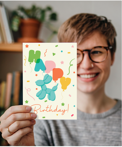 Happy Birthday card balloon dog