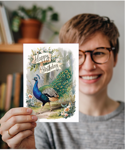 Happy Birthday cute peacock watercolour