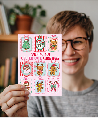 Girly Christmas Card for Her Wishing You a Super Cute Christmas