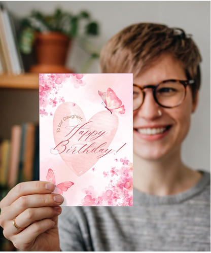 happy birthday card, to our daughter pink butterfly