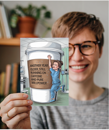 Nurse Birthday Card Another Year Older, Still Running on Caffeine and Pure Willpower