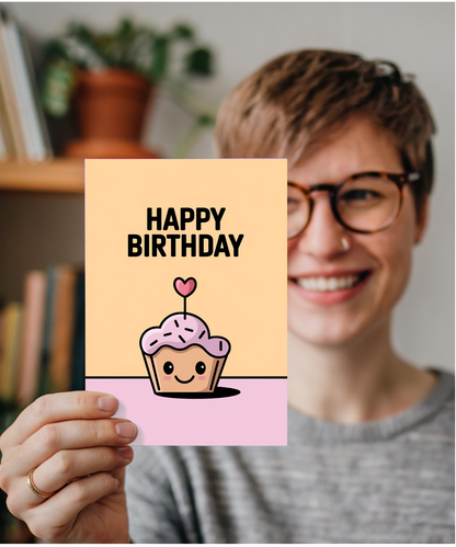 Happy Birthday Card cheerful cupcake