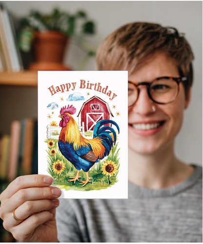 Happy Birthday cute rooster watercolour