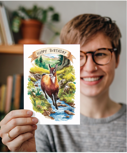 Happy Birthday cute chamois watercolour