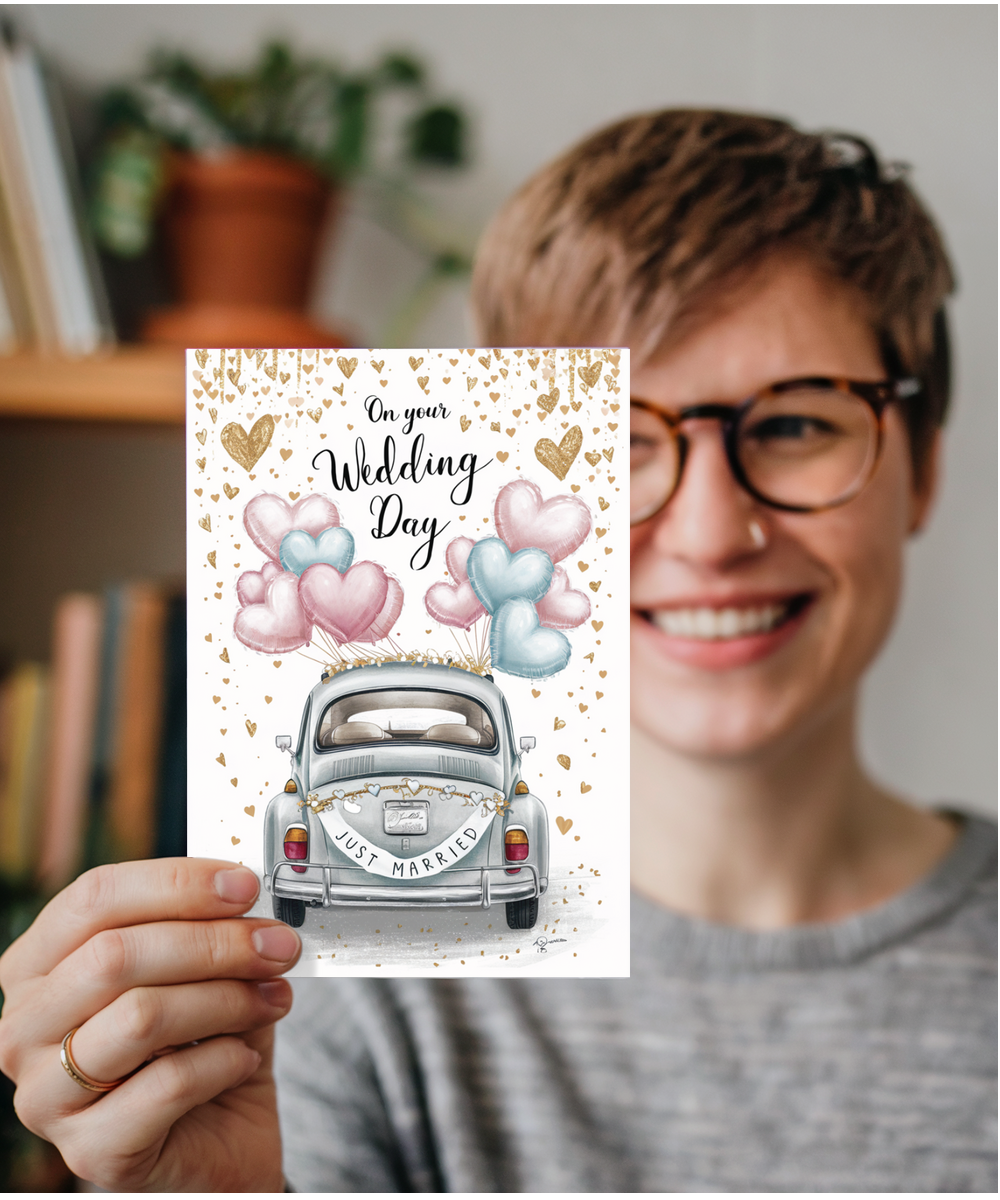On your wedding day, just married