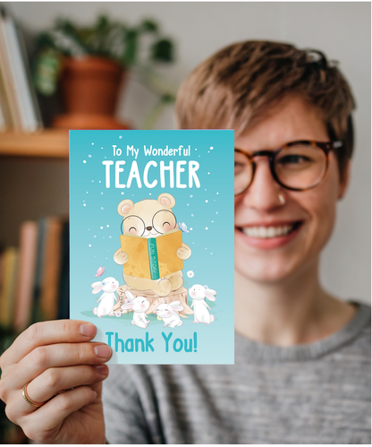 Teacher Thank You Card for Primary School Nursery Teacher Cute Teddy Bear