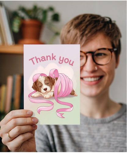 Thank You - Puppy with a Ribbon