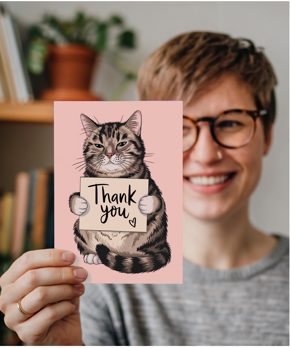 Thank You - Cat with a Thank-You Card