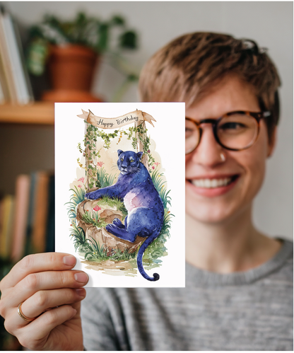 Happy Birthday cute panther watercolour