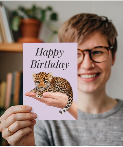Birthday card Miniture leopard cute funny